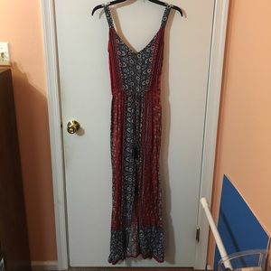 Red Tribal and Floral Patterned Maxi Dress